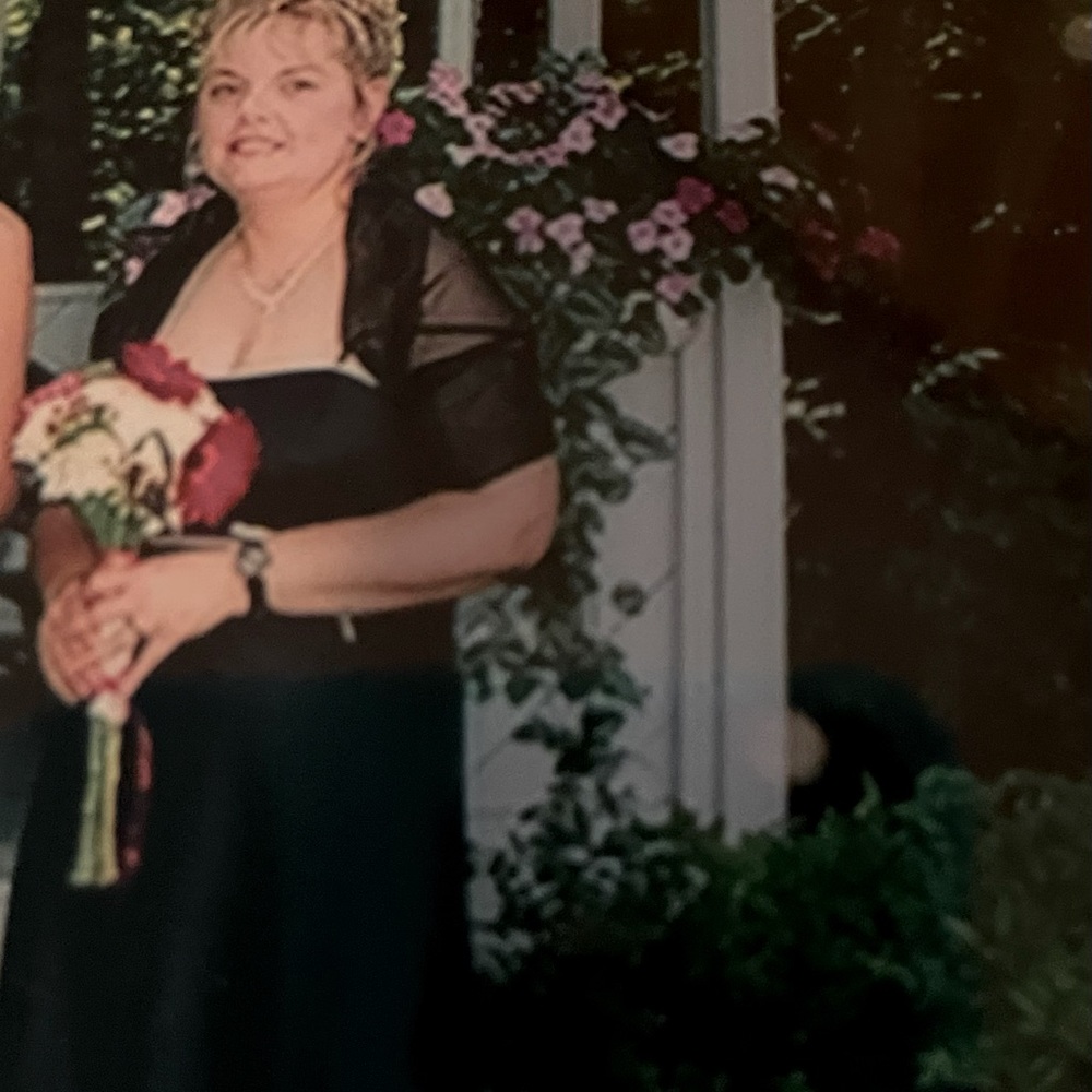 Alfred Angelo black with white trim bridesmaids dress